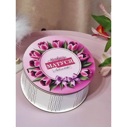 "Найкраща матуся. Люблю тебе!"" Дерев’яний бокс з солодощами №102/07, 515 г, (15х15х7 см)