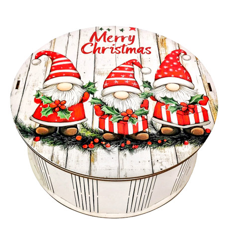 Подарунок №30/2 “Гноми-колядники” 1 кг (21х21х9 см, у дерев'яній коробці)