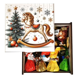 Подарунок №31/5 "Різдвяна подорож на конячці" 540г (15х15х7 см, у дерев'яній коробці)