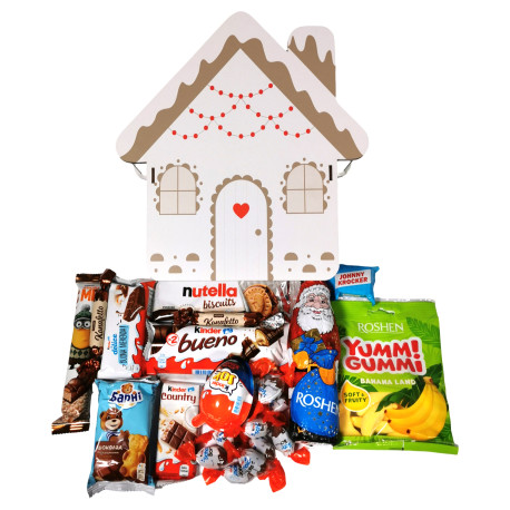 Подарунок №33/1 “Будиночок солодощів” 460г (27х25х9см, у дерев'яній коробці)