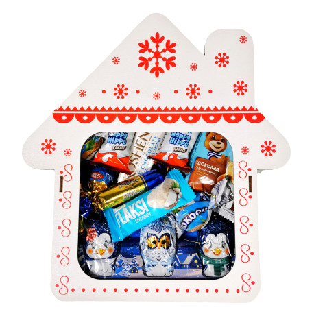 Подарунок №33/2 “Різдвяний будиночок” 880г (27х25х9см, у дерев'яній коробці)