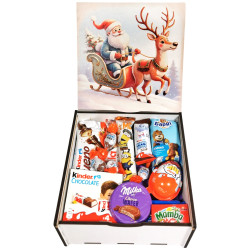 Подарунок №43-2 Milkа & Kinder"Подарунок для чемпіона" 860г (20х20х9см, у дерев'яній коробці)