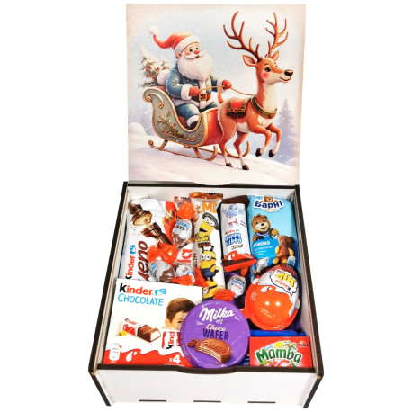 Подарунок №44/5 "Milkа & Kinder" 845г (20х20х9см, у дерев'яній коробці)