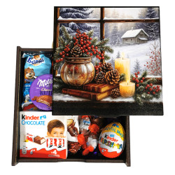 Подарунок №43-2 Milkа & Kinder"Святий вечір" 860г (20х20х9см, у дерев'яній коробці)