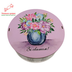 "Зі святом" Дерев'яний бокс з солодощами  №101/42, 1 кг, (21х21х9см)