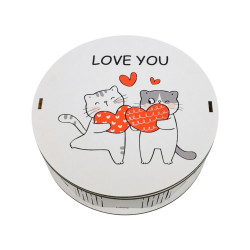 "Закохані котята" Дерев'яний бокс з солодощами  №240, 240 г (15х15х5 см)