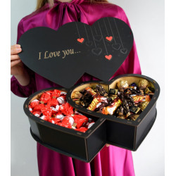 "З любов`ю" Дерев’яний бокс з солодощами №105, 1,8 кг, (25х40х9 см)
