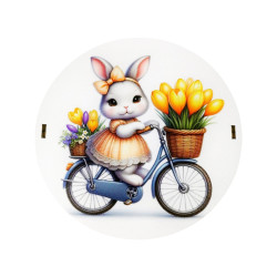 "Великодній кролик на велосипеді" Дерев'яний бокс з солодощами №278/3, (15х15х5 см)